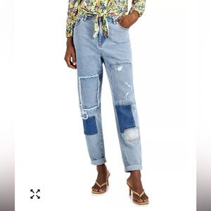 Patchwork High-Rise Tapered Ankle Jeans